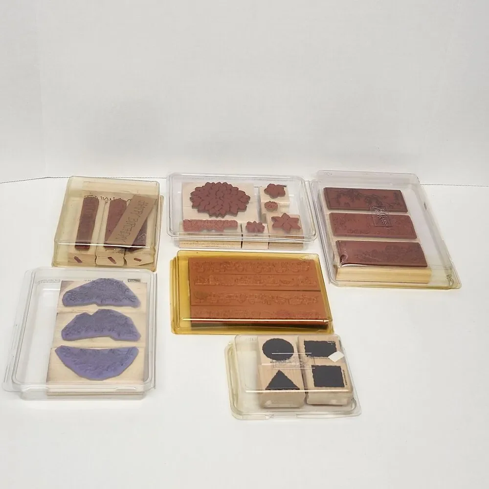 Stampin Up Wood Mounted Rubber Stamps Lot 6 Sets Vintage Celestial Floral Craft